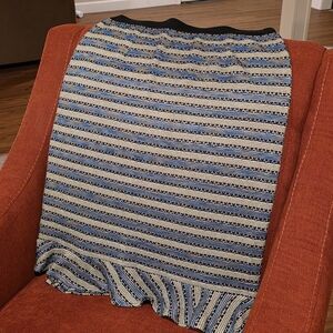 Misook Blue and Black Patterned A-Line Skirt